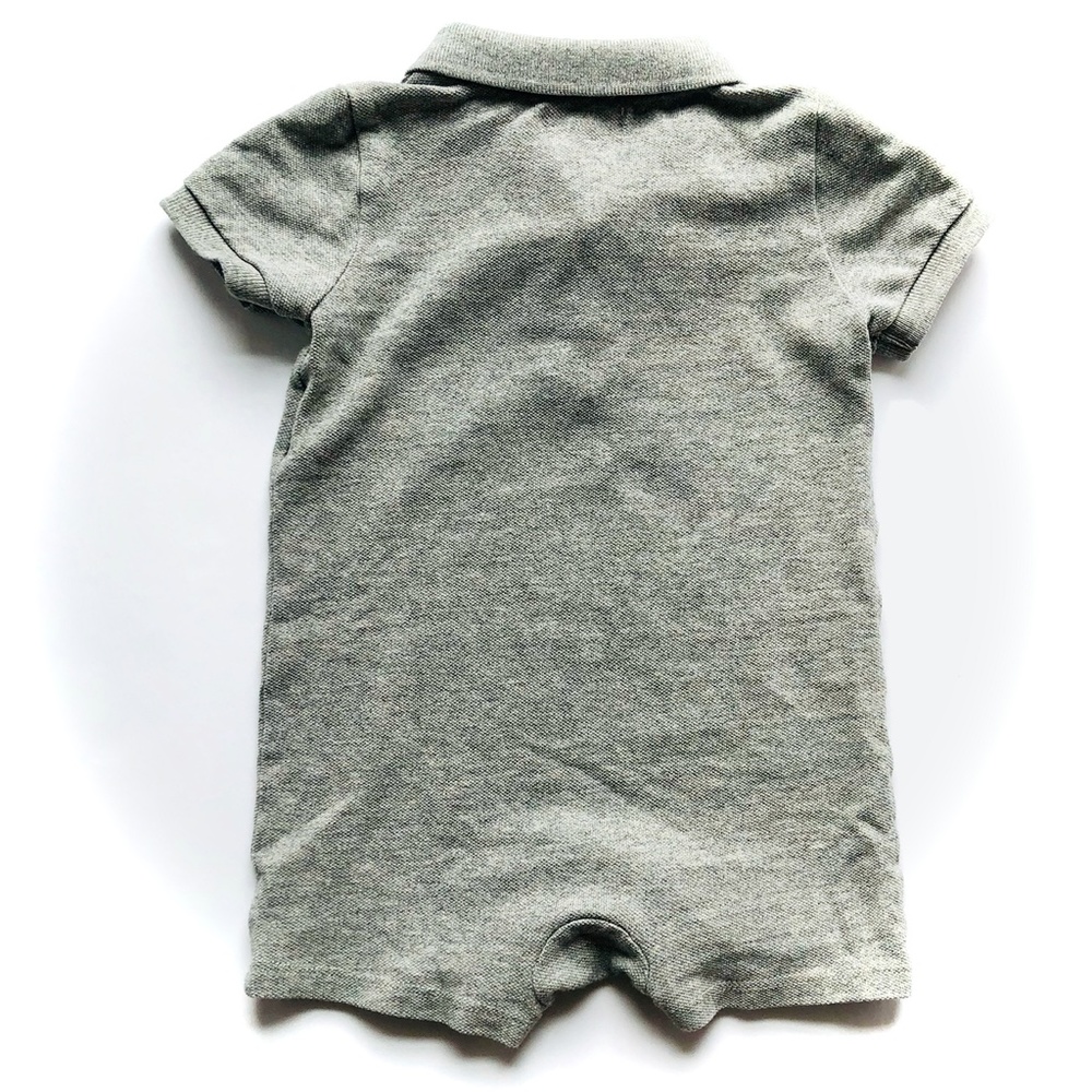 Ralph Lauren | Gray Knit Short Sleeve Polo Romper - Picture 3 of 5